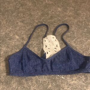 L*Space Denim look Bikini Top with Cream Lace Accent
